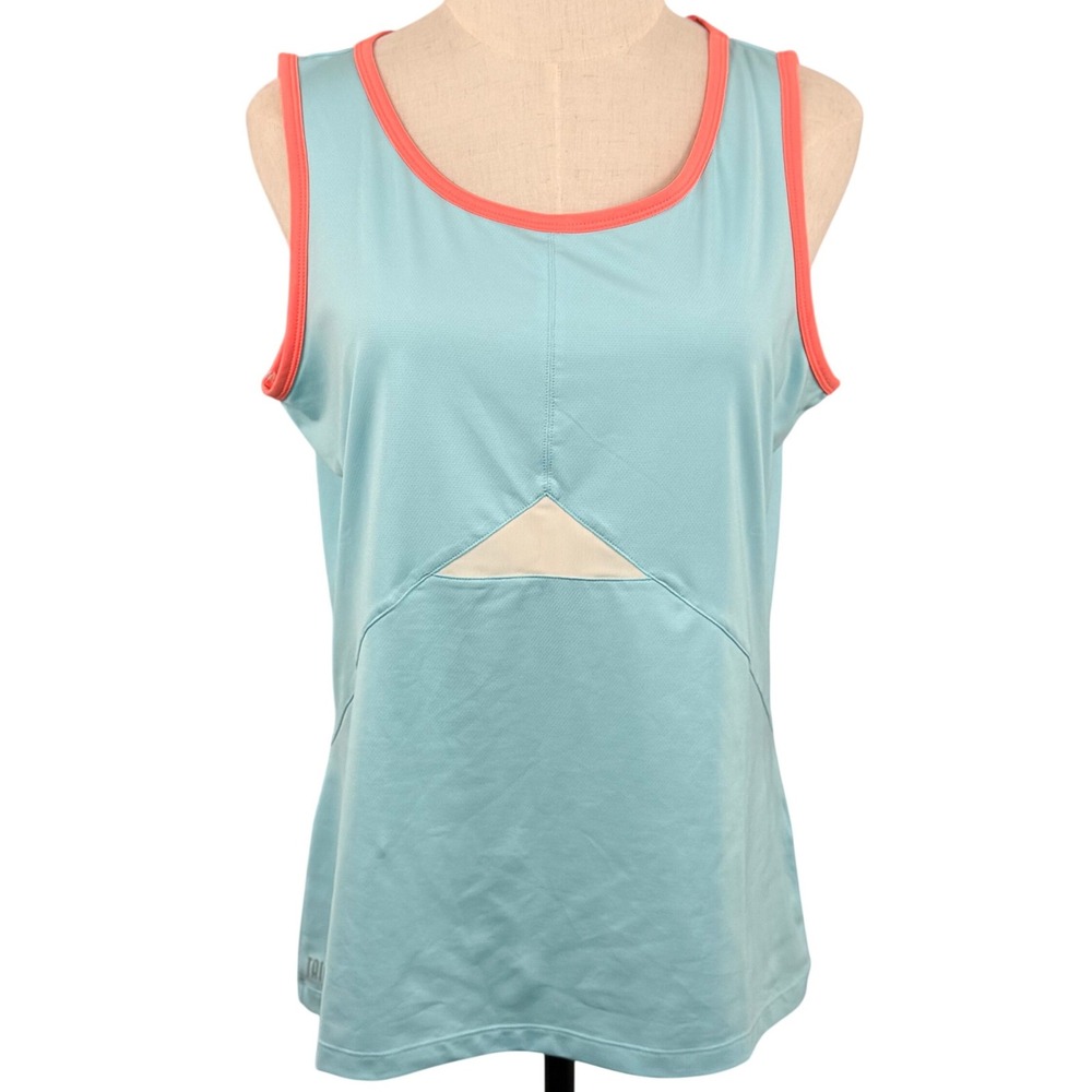 Tail Womens L Tank Top Aqua Blue Coral Trim Tennis Golf‎ Activewear Sporty EUC